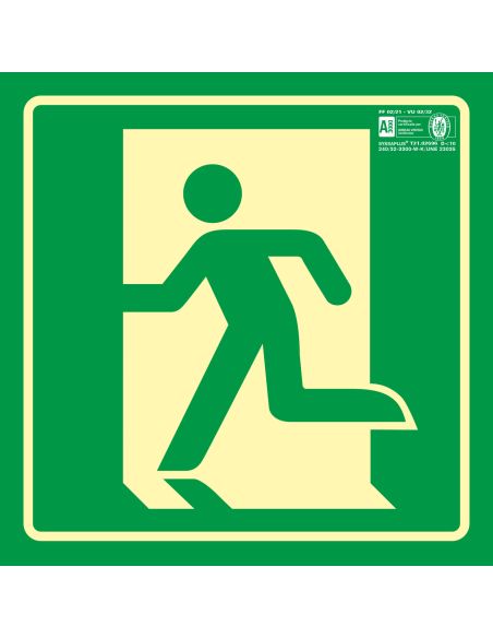 Pictograma Syssa Señal De Salida De Emergencia Izquierda En Pvc Fotoluminiscente 210X210 Mm