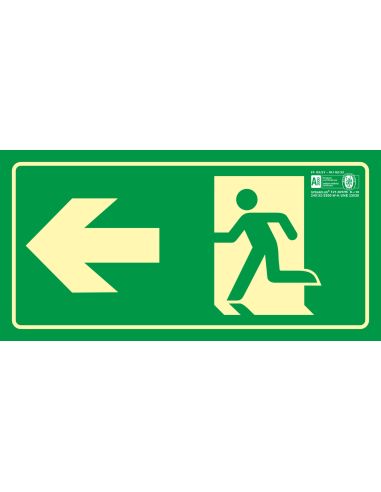 Pictograma Syssa Señal De Salida Emergencia Flecha Izquierda En Pvc Fotoluminiscente 320X160 Mm