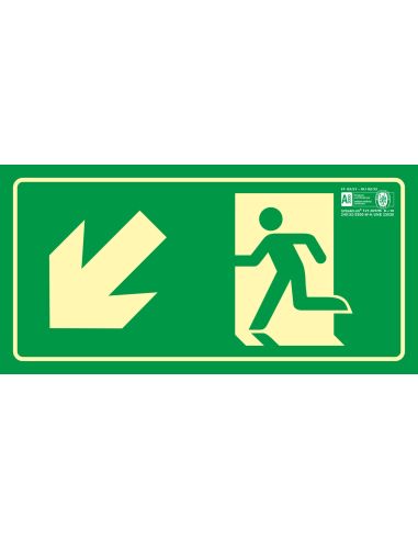 Pictograma Syssa Señal De Salida Emergencia Izquierda Escalera Bajando En Pvc Fotoluminiscente 320X160 Mm