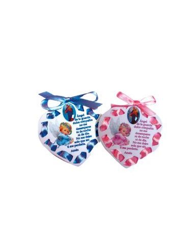Medalla Cuna Plast Corazon 7Cm Plast.Oracion Auxiliadora Rosa