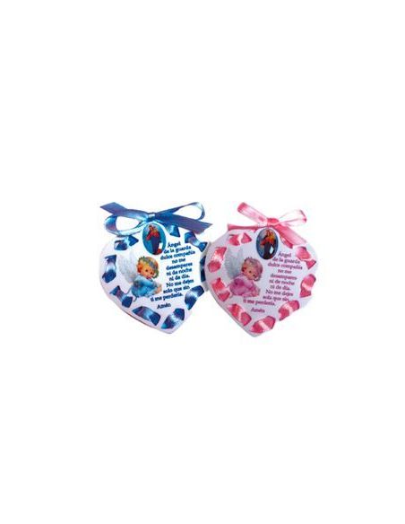 Medalla Cuna Plast Corazon 7Cm Plast.Oracion Auxiliadora Rosa