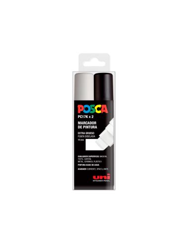 Rotulador Uni Posca Pc-17K/2C Marcador De Pintura Punta Biselada 15 Mm Estuche De 2 Unidades Blanco/Negro