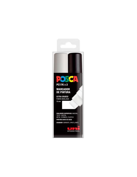 Rotulador Uni Posca Pc-17K/2C Marcador De Pintura Punta Biselada 15 Mm Estuche De 2 Unidades Blanco/Negro