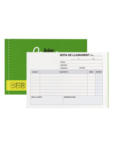 Talonario Liderpapel Entregas 8º Original Y Copia T228 Apaisado Texto En Catalan