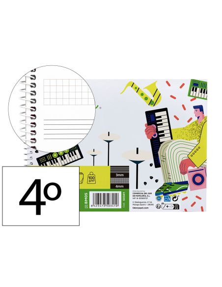 Bloc Musica Liderpapel Combi Pentagrama 3Mm Mas Cuadricula De 4Mm Para Anotaciones Cuarto20 Hojas 100G/M2
