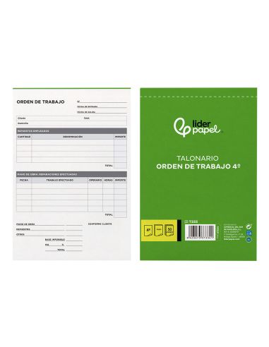 Talonario Liderpapel Orden De Trabajo Cuarto Original Y Copia T255
