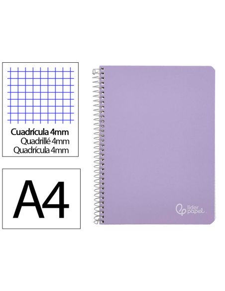 Cuaderno Espiral Liderpapel A4 Witty Tapa Dura 80H 90Gr Cuadro 4Mm Con Margen Color Violeta