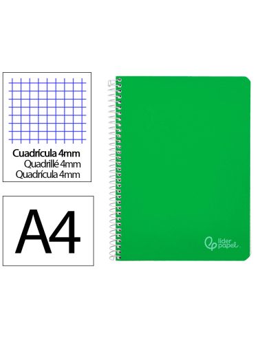 Cuaderno Espiral Liderpapel A4 Witty Tapa Dura 80H 90Gr Cuadro 4Mm Con Margen Color Verde