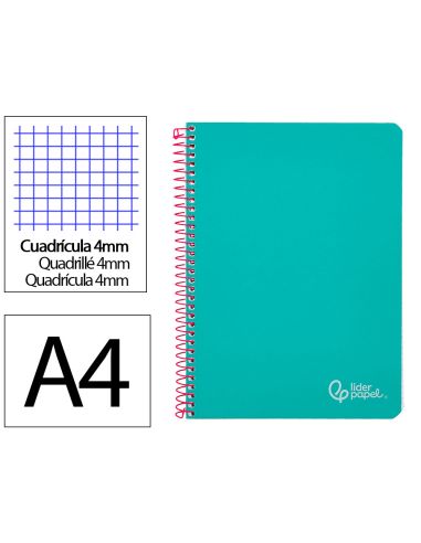 Cuaderno Espiral Liderpapel A4 Witty Tapa Dura 80H 90Gr Cuadro 4Mm Con Margen Color Turquesa