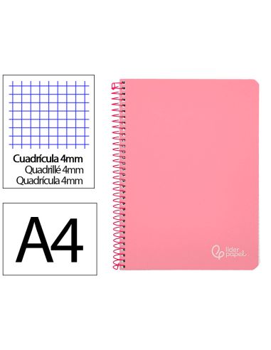 Cuaderno Espiral Liderpapel A4 Witty Tapa Dura 80H 90Gr Cuadro 4Mm Con Margen Color Rosa