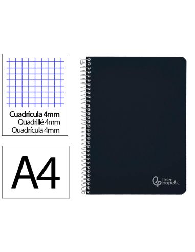 Cuaderno Espiral Liderpapel A4 Witty Tapa Dura 80H 90Gr Cuadro 4Mm Con Margen Color Negro