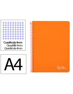 Cuaderno Espiral Liderpapel A4 Witty Tapa Dura 80H 90Gr Cuadro 4Mm Con Margen Color Naranja