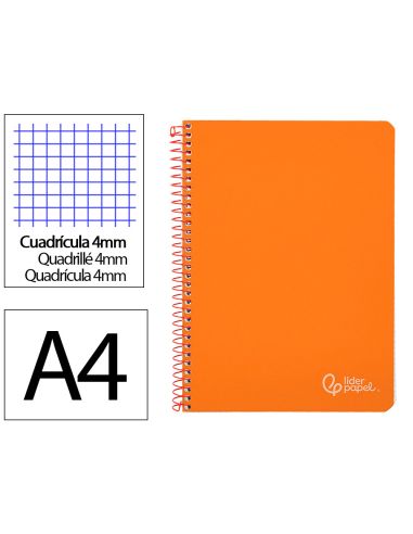 Cuaderno Espiral Liderpapel A4 Witty Tapa Dura 80H 90Gr Cuadro 4Mm Con Margen Color Naranja