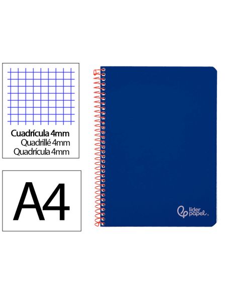 Cuaderno Espiral Liderpapel A4 Witty Tapa Dura 80H 90Gr Cuadro 4Mm Con Margen Color Azul Oscuro