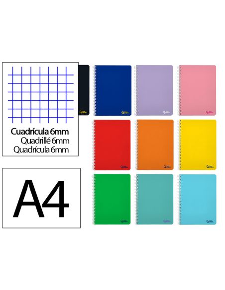 Cuaderno Espiral Liderpapel A4 Smart Tapa Blanda 80H 75Gr Cuadro 6 Mm Con Margen Colores Surtidos