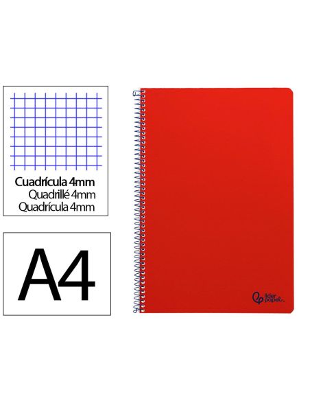 Cuaderno Espiral Liderpapel A4 Smart Tapa Blanda 80H 75Gr Cuadro 4Mm Con Margen Color Rojo|Libreriasalesiana