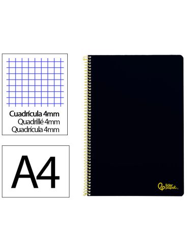 Cuaderno Espiral Liderpapel A4 Smart Tapa Blanda 80H 75Gr Cuadro 4Mm Con Margen Color Negro