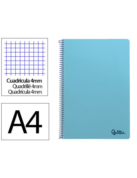 Cuaderno Espiral Liderpapel A4 Smart Tapa Blanda 80H 75Gr Cuadro 4Mm Con Margen Color Celeste