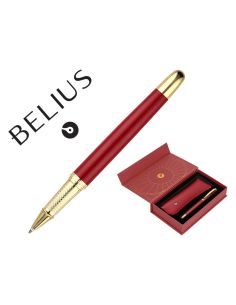 Boligrafo Y Estuche Belius Soiree Color Art Deco Granate Y Dorado Tinta Azul Caja De Diseño