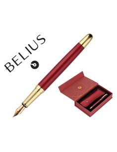 Pluma Y Estuche Belius Soiree Color Art Deco Granate Y Dorado Tinta Azul Caja De Diseño