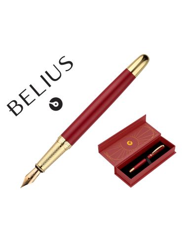 Pluma Belius Soiree Aluminio Color Art Deco Granate Y Dorado Tinta Azul Caja De Diseño