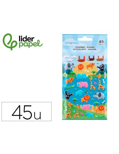 Pegatinas Imaginovo Cute Animales Safari Con Relieve 190X105 Mm En Blister