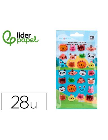 Pegatinas Imaginovo Cute Animales Salvajes Caras Con Relieve 190X105 Mm En Blister