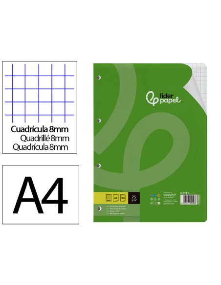 Recambio Liderpapel A4 100 Hojas 75Gr Cuadro 8Mm Con Margen 4 Taladros