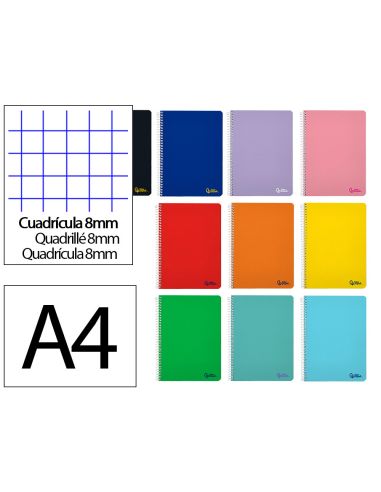 Cuaderno Espiral Liderpapel A4 Smart Tapa Blanda 80H 75Gr Cuadro 8 Mm Con Margen Colores Surtidos
