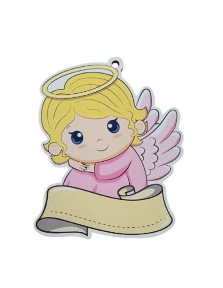 Colgante Madera 6X7,5Cm Nombre Angel Rosa