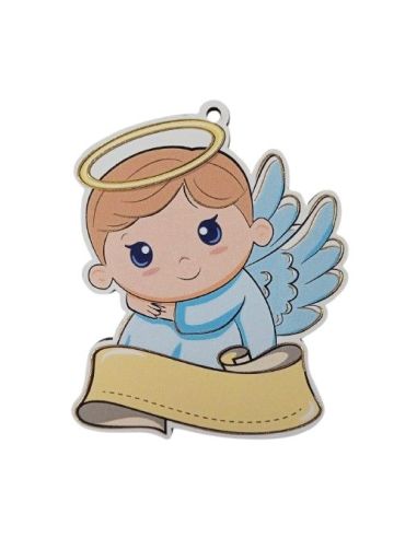 Colgante Madera 6X7,5Cm Nombre Angel Azul