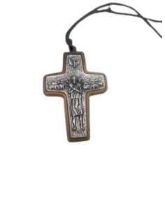 Cruz Papa Metal Olivo 42Mm