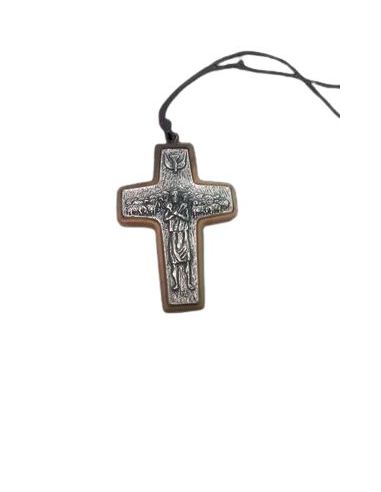 Cruz Papa Metal Olivo 42Mm