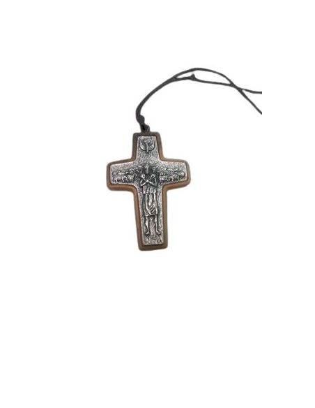 Cruz Papa Metal Olivo 42Mm