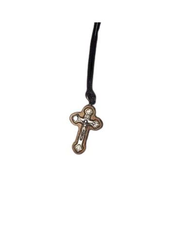 Cruz Madera Olivo Perf.Cruz Flor Metal C/Cordon