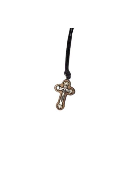 Cruz Madera Olivo Perf.Cruz Flor Metal C/Cordon