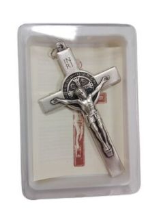 Cruz San Benito Metal Plateada 8Cm C/Caja