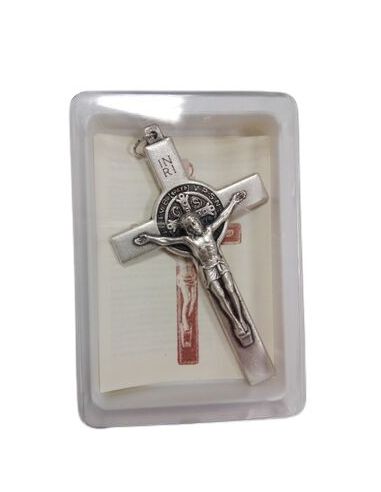 Cruz San Benito Metal Plateada 8Cm C/Caja