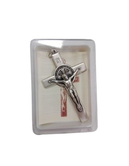 Cruz San Benito Metal Plateada 8Cm C/Caja