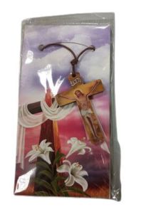 Cruz Madera 40Mm Cristo Color Padre Nuestro Con Cordón