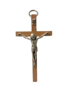 Cruz Madera Clara 11Cm Cristo Metal Con Anilla