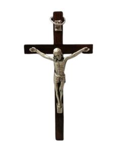 Cruz Madera Oscura 11Cm Cristo Metal Con Anilla