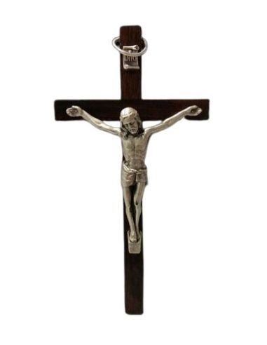Cruz Madera Oscura 11Cm Cristo Metal Con Anilla