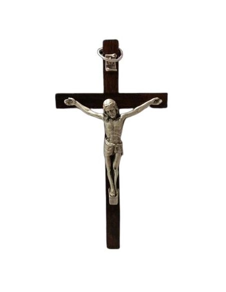Cruz Madera Oscura 11Cm Cristo Metal Con Anilla