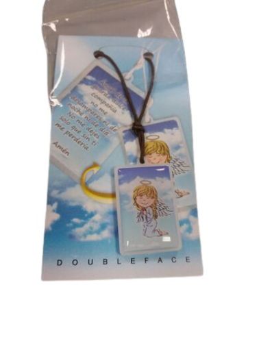 Medalla Doble Angel De La Guarda Plast. Blister Oracion Azul