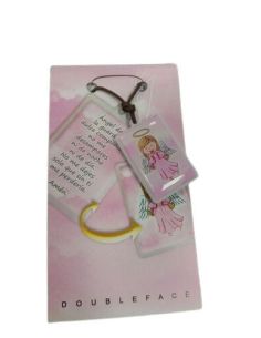 Medalla Doble Angel De La Guarda Plast. Blister Oracion Rosa