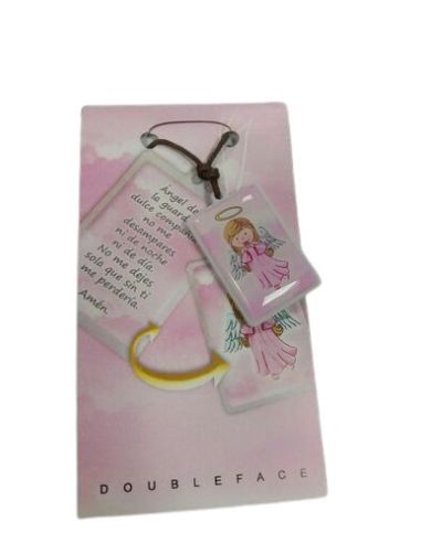 Medalla Doble Angel De La Guarda Plast. Blister Oracion Rosa