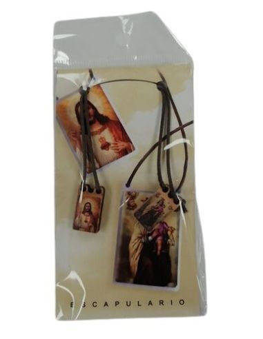 Escapulario Doble Madera Estampado 1,5X1Cm