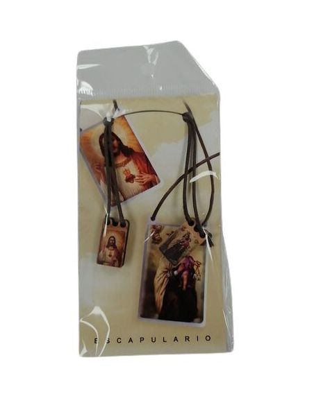 Escapulario Doble Madera Estampado 1,5X1Cm