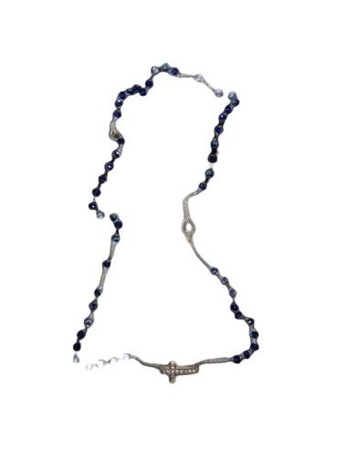 Collar Cristal Azul Cruz Strass Con Caja